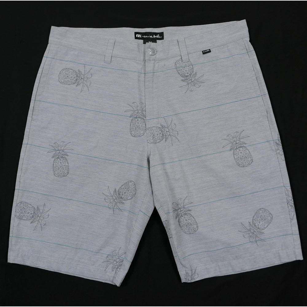 Travis Mathew Mens 36 Grey Pineapple Print Hybrid‎ Golf Shorts Stretch Tropical